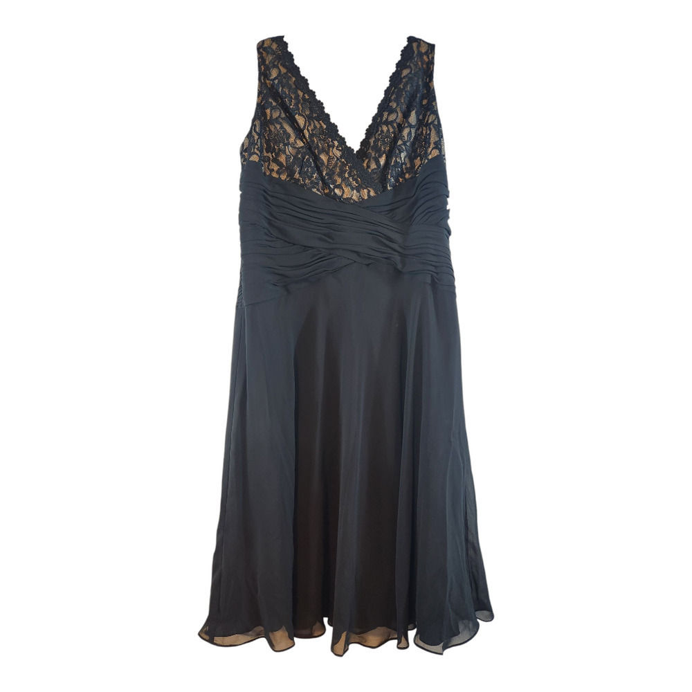 Jones Wear Dress womens sz 10 formal black nude chiffon lined v-neck sleeveless